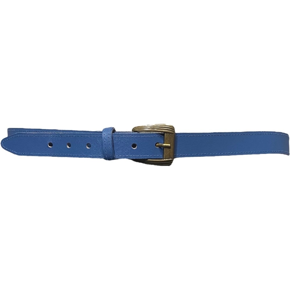 Women’s Size 18X Blue Vegan  Leather Belt with Antique Brass Style Buckle